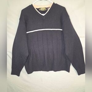 Vintage White Out V-Neck Acrylic Navy Blue Sweater Size L Retro Y2K 90's Ski